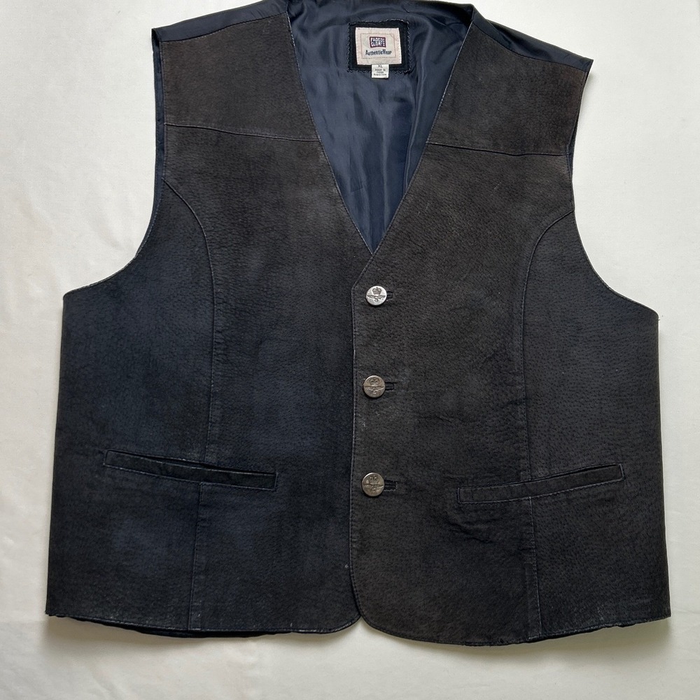 Faded Glory Men Vintage Suede Leather Cinch Back Button Front Vest Size XL Black - Picture 3 of 9
